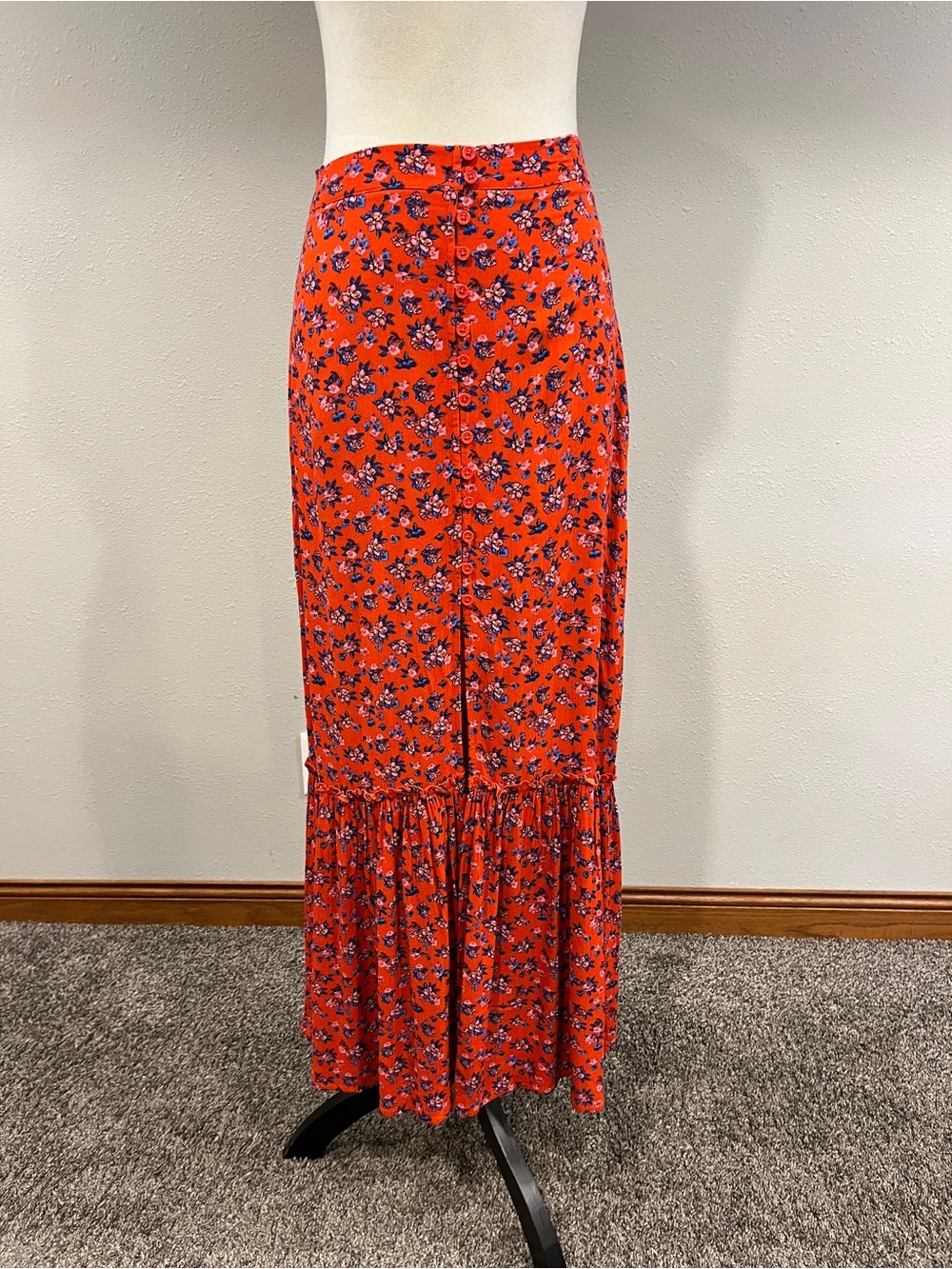 Band of gypsies Red Floral Button-Front Maxi Skirt size small